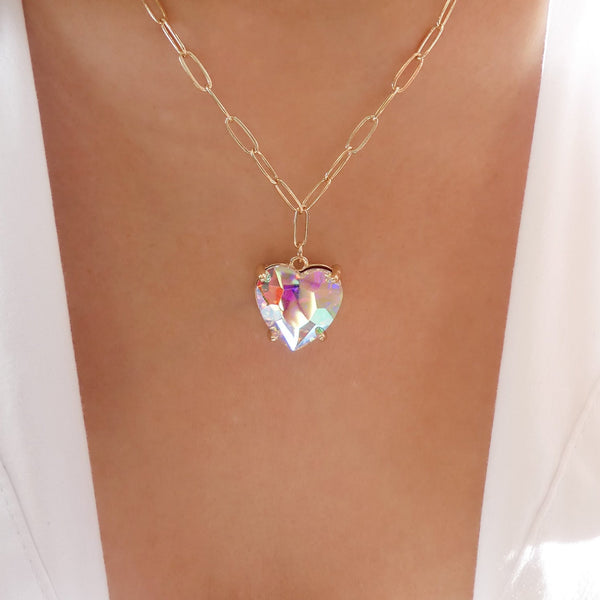 Simple Declan Heart Necklace (Iridescent)