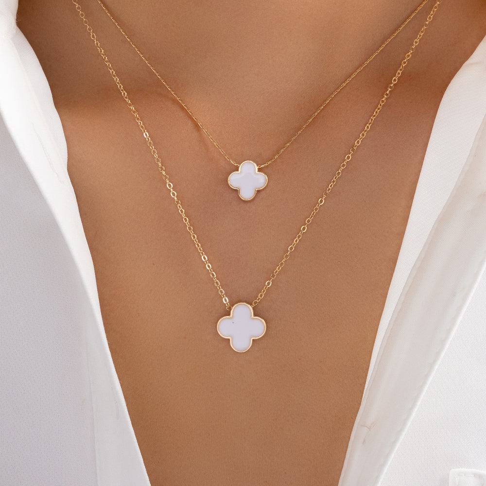 Double Clover Necklace (White)