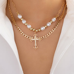Cross & Pearl Layer Necklace