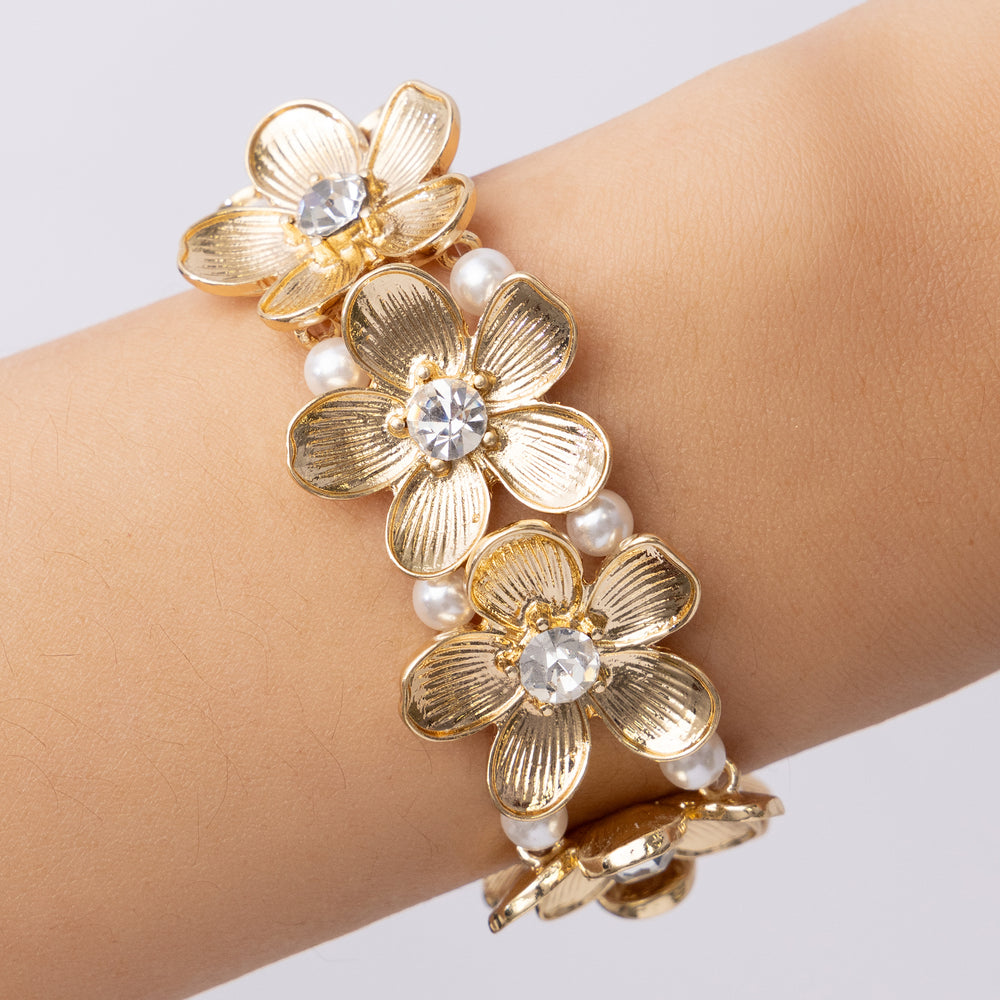 Gold & Pearl Flower Bracelet