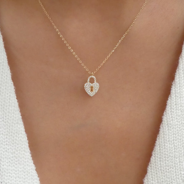 Crystal Heart Lock Necklace (Silver) – Love Stylize