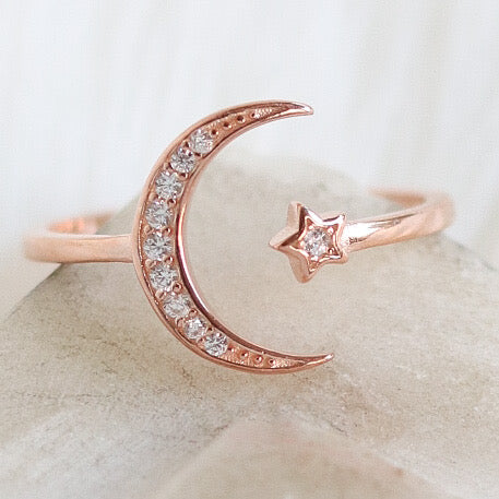 Rose Gold Crystal Moon Ring – Love Stylize