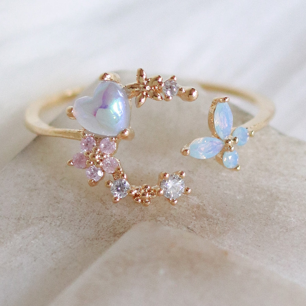 Blue Butterfly Moon Ring