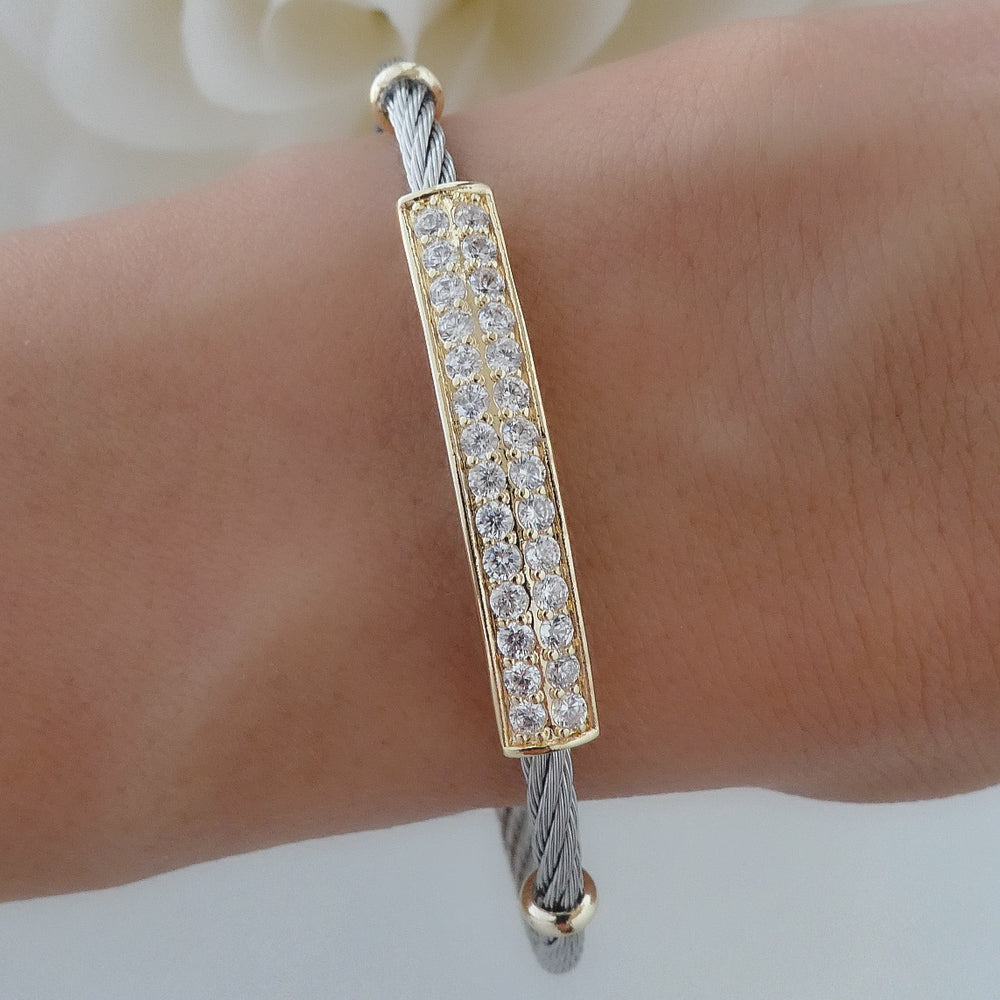 Silver & Gold Crystal Bar Cuff