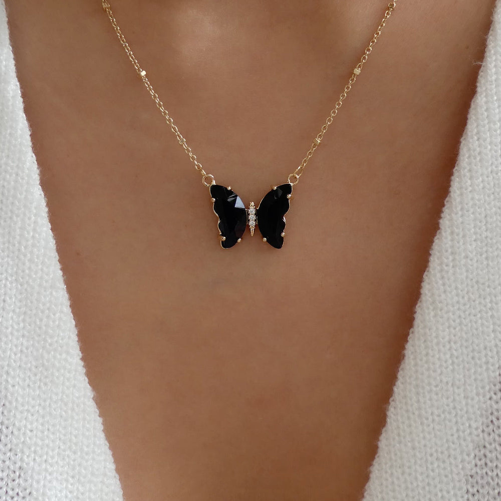 Blaine Butterfly Necklace (Black)