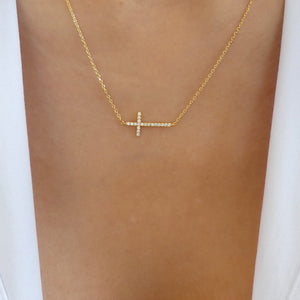 18K Crystal Melina Side Cross Necklace