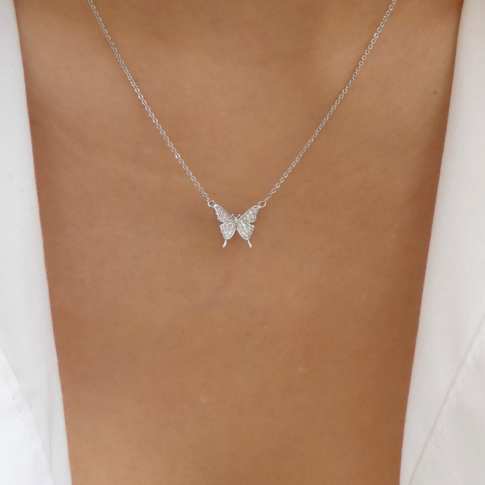 Crystal Devon Butterfly Necklace (Silver)