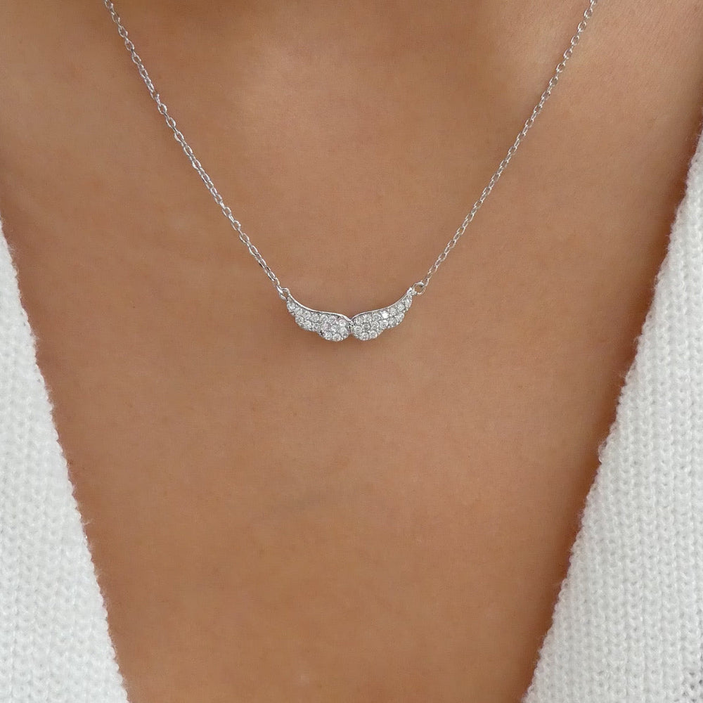 Silver Crystal Angel Wing Necklace