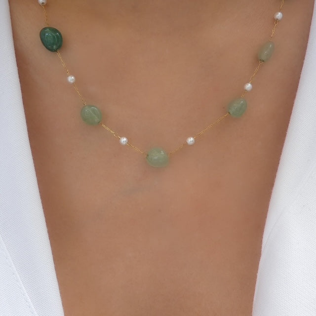 Bead & Pearl Necklace (Green)