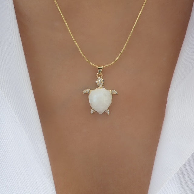 Iridescent Turtle Necklace (White)