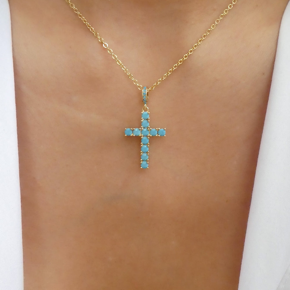 Crystal Sienna Cross Necklace (Turquoise)