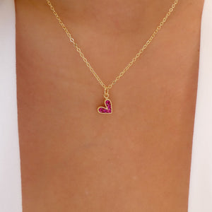 Mini Crystal Heart Necklace (Fuschia)