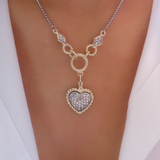 Crystal Silver & Gold Allie Heart Necklace