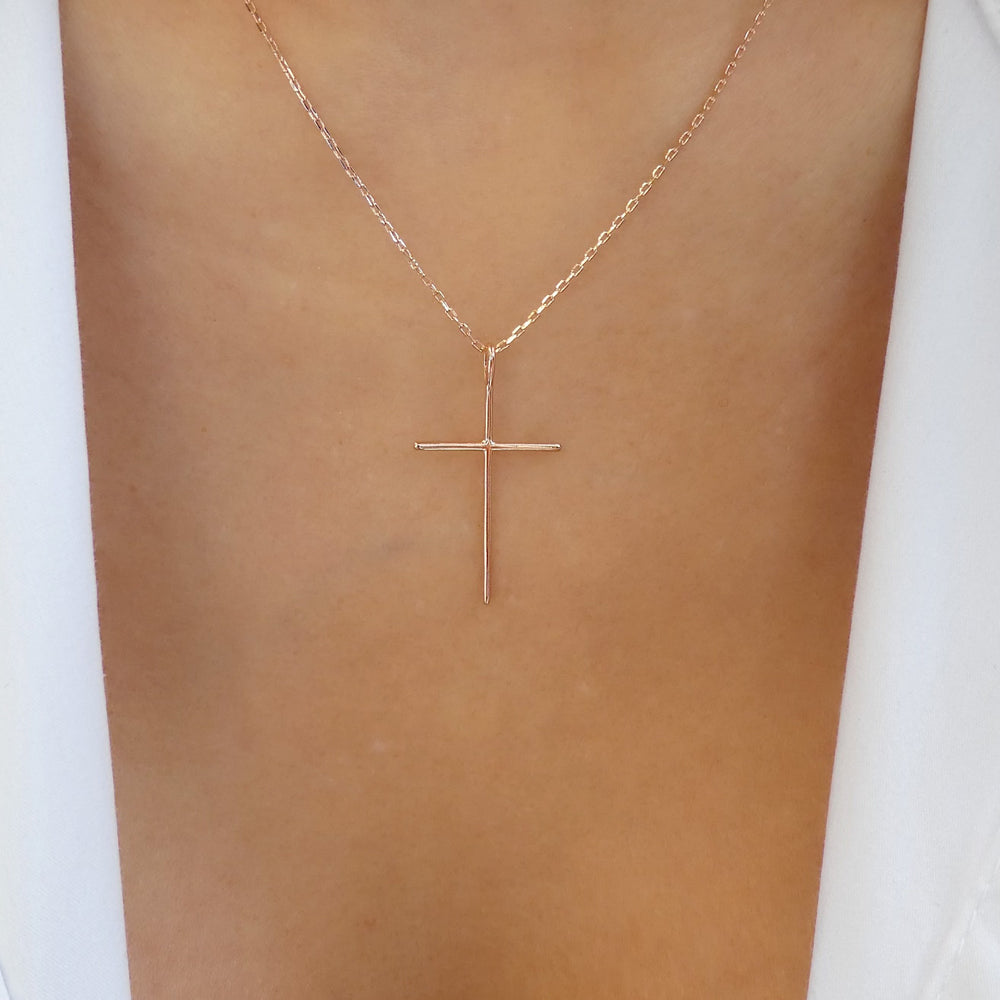 Simple Cross Necklace (Rose Gold)
