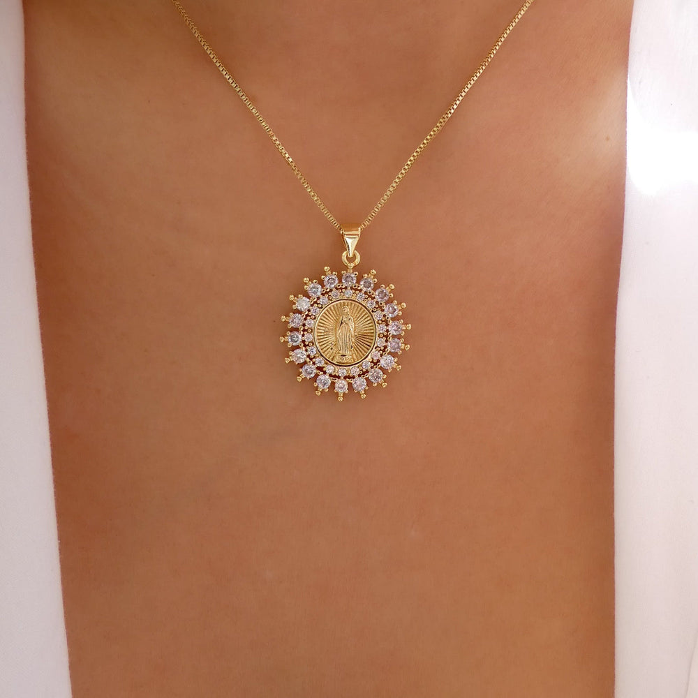 Mary Coin & Crystal Necklace