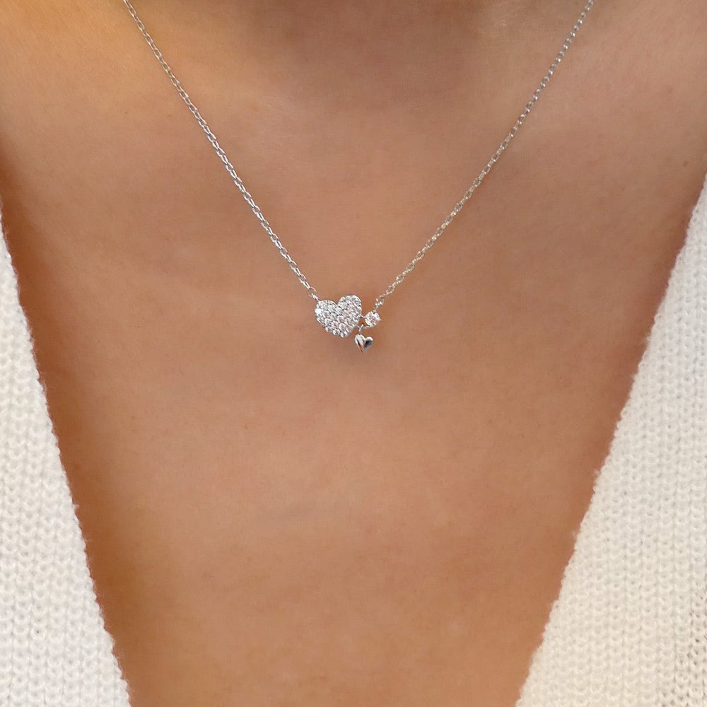 Double Heart Necklace (Silver)