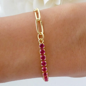 Simple Crystal Link Bracelet (Pink)