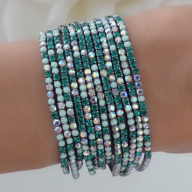 Crystal Aubrey Bracelet Set (Silver Green)