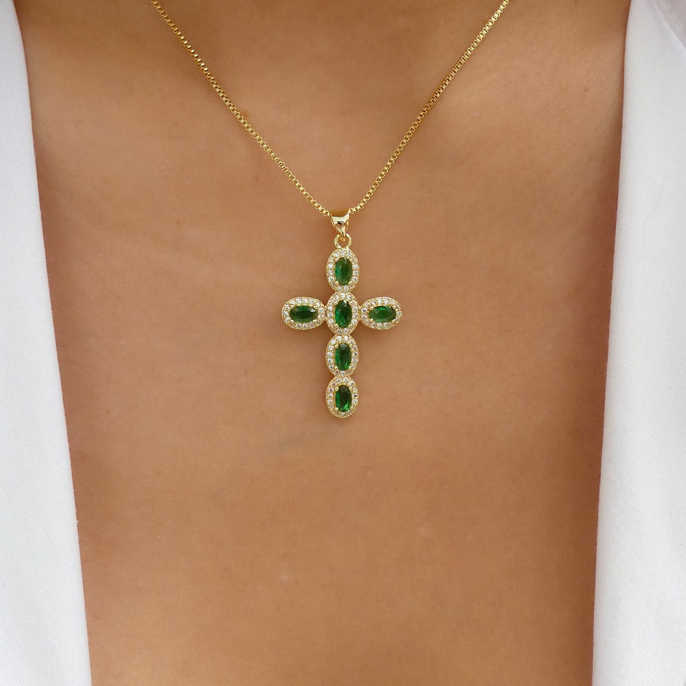 Raya CZ Cross Necklace - Emerald //Sahira main image 0