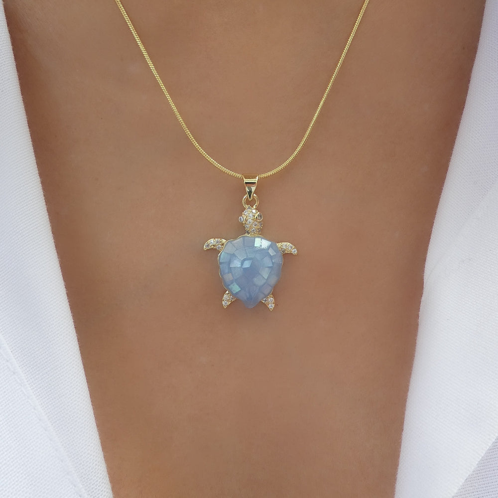 Iridescent Turtle Necklace (Blue)