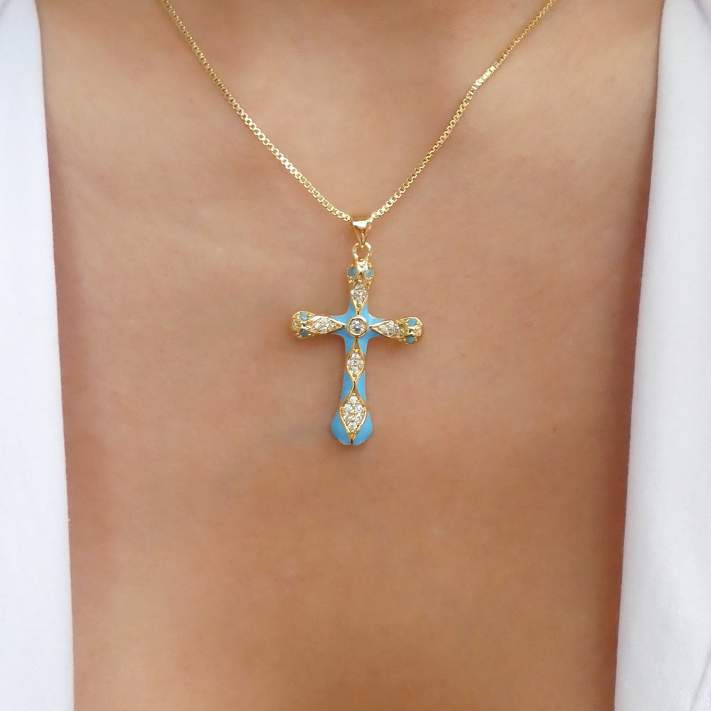 Turquoise Cross Charm Necklace | SHEIN USA
