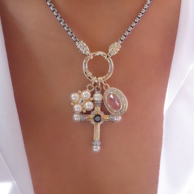 Silver & Gold Cross Pendant Necklace