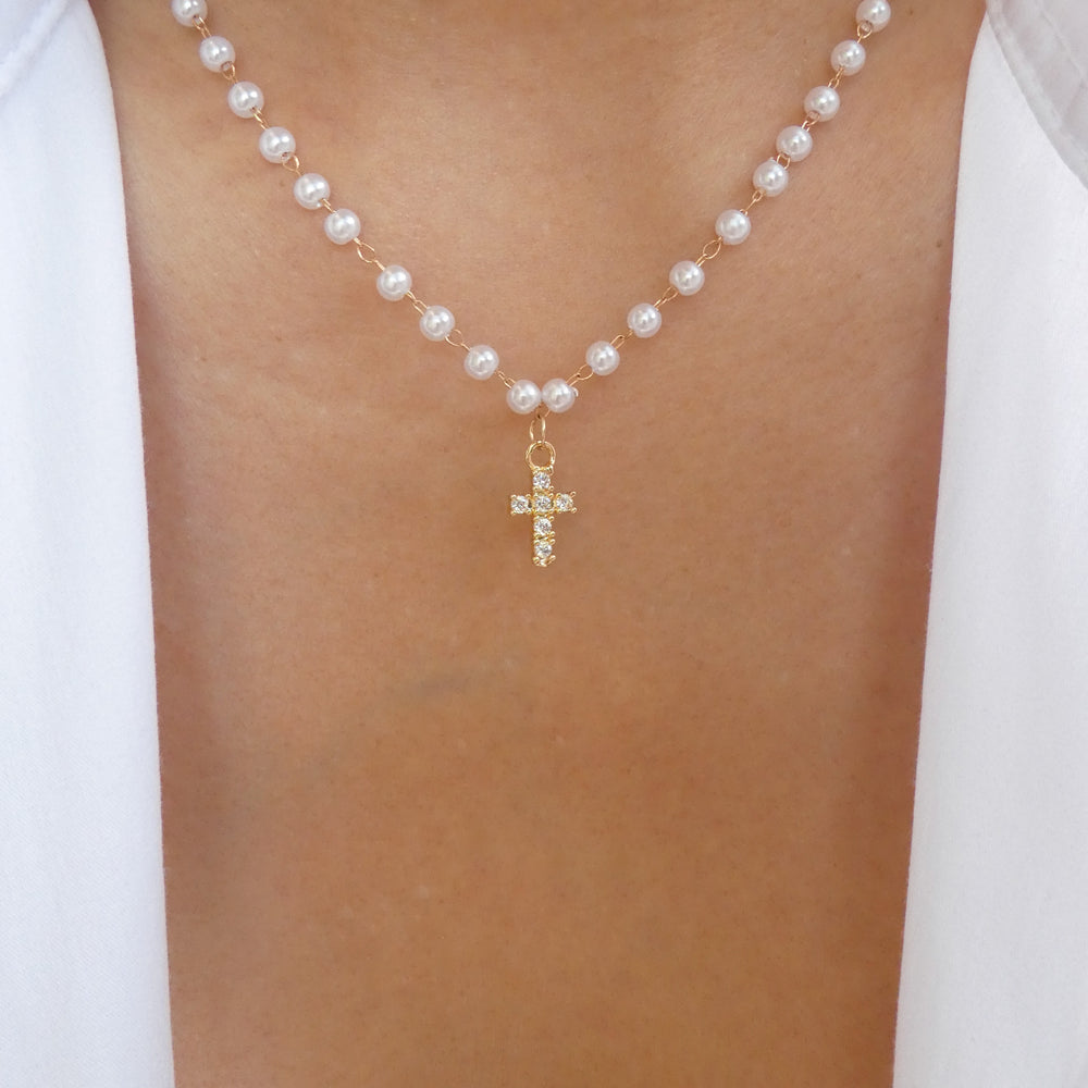 Marjorie Pearl Cross Necklace