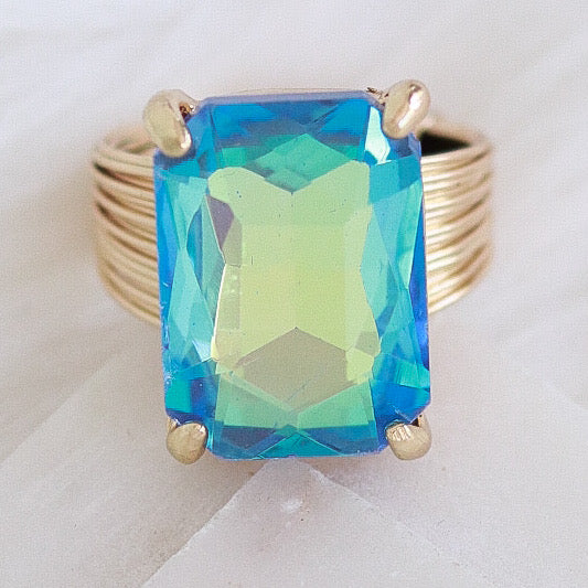 Crystal Naomi Ring (Iridescent Blue)