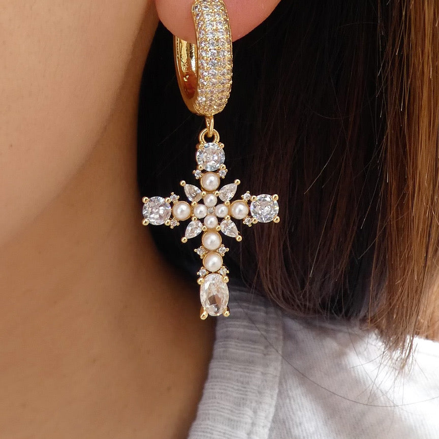 Big diamond cross earrings Clearance
