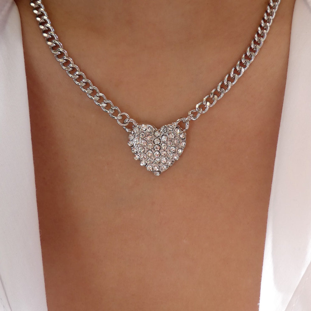 Crystal Jessie Heart Necklace (Silver)