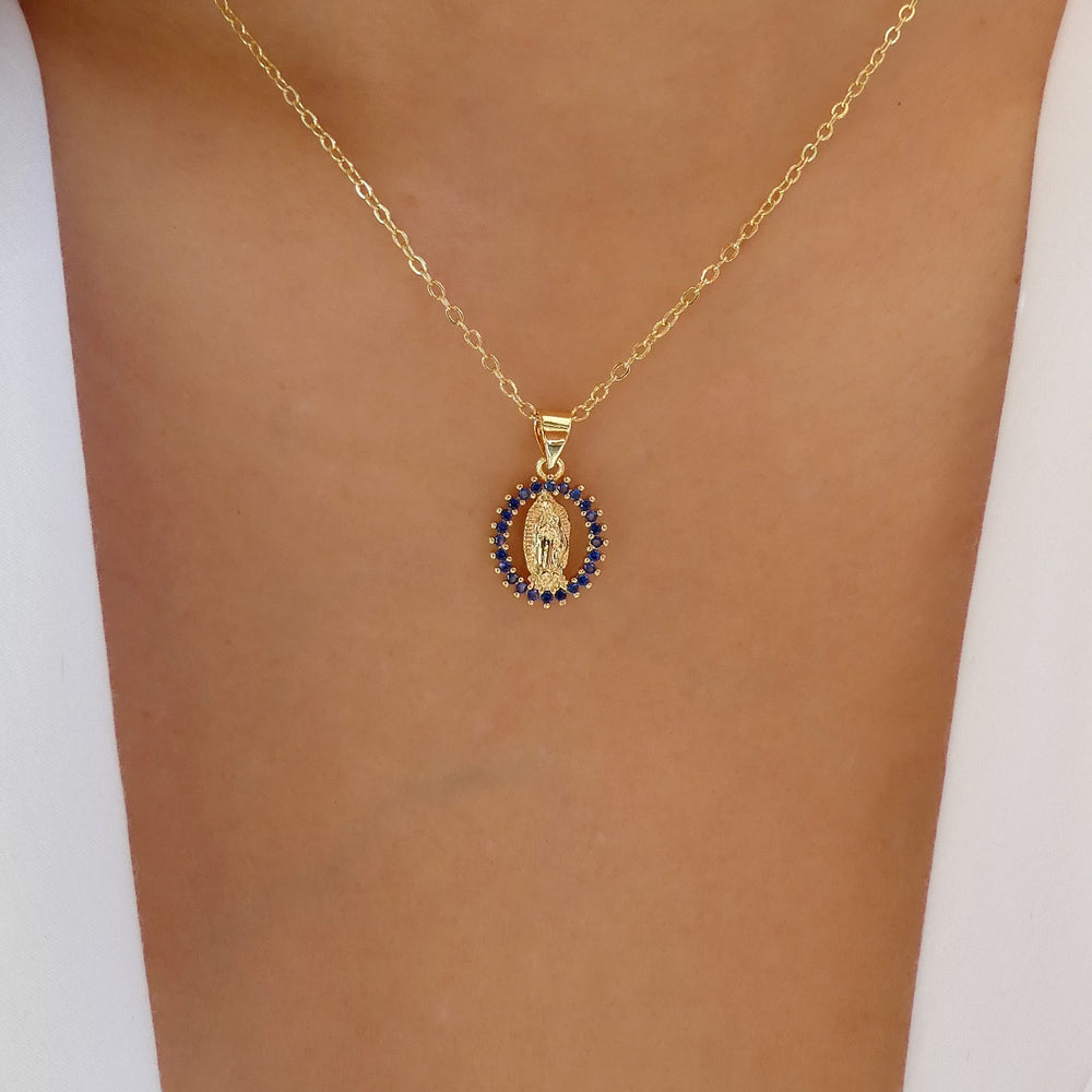 Mini Mary Coin Necklace (Blue)
