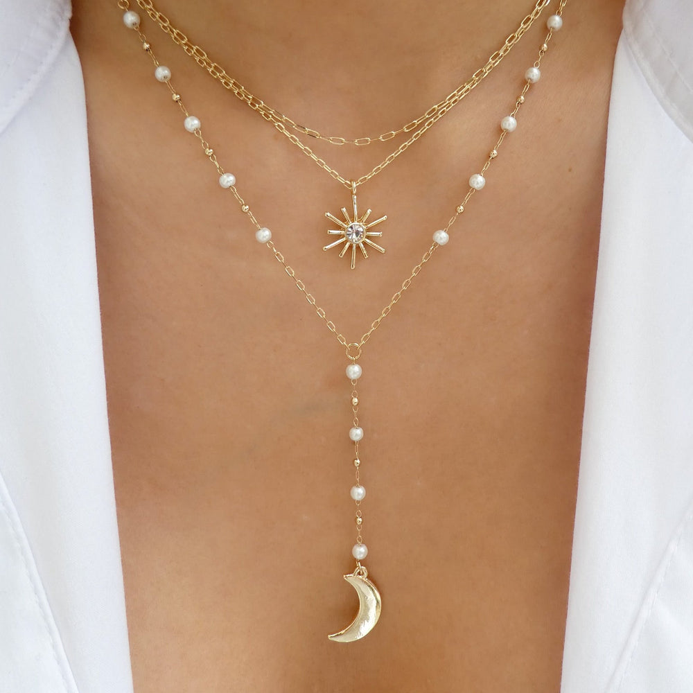 Moon & Pearl Drop Necklace