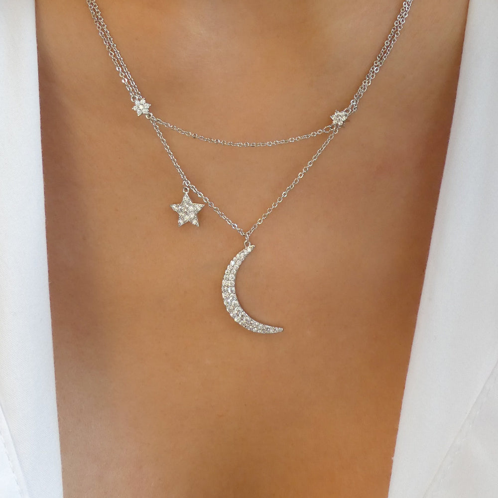 Crystal Sara Moon Necklace (Silver)