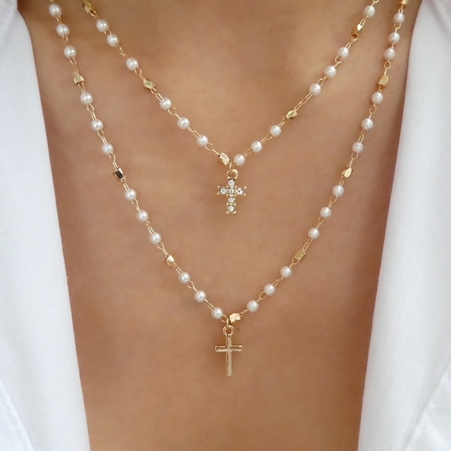 Clara Cross Pearl Necklace