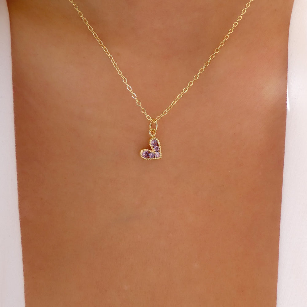 Mini Crystal Heart Necklace (Purple)