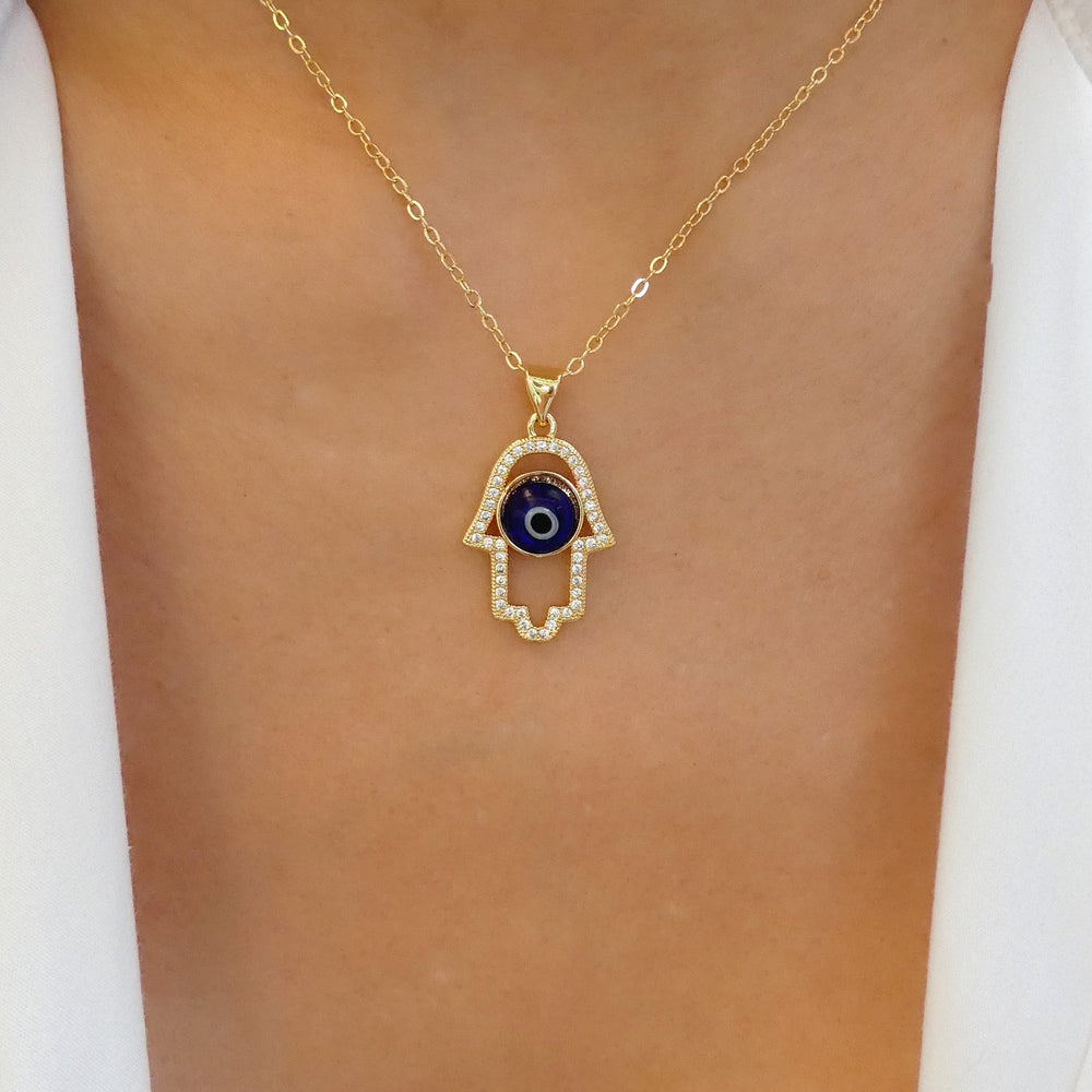 Eye & Hamsa Necklace (Blue)