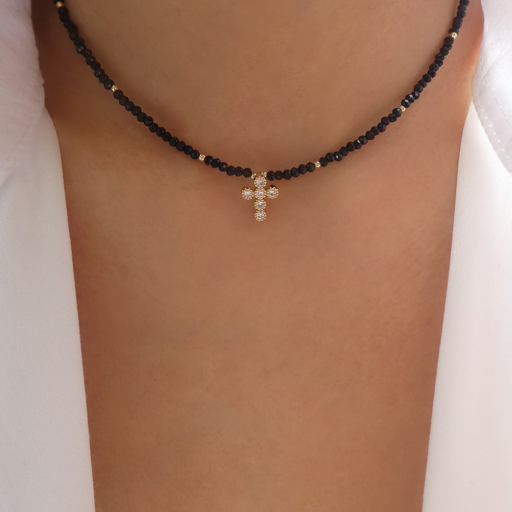 Buy Rosary Style Double Strand Beaded Cross Necklace Stylish Goth Double Chain  Black Beaded Christian Choker Online in India - Etsy