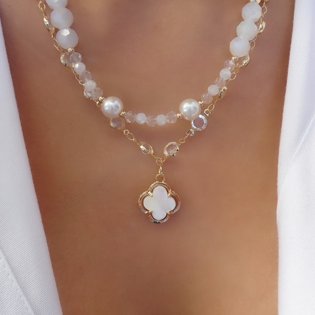 Beaded Layer Steffy Necklace (White)