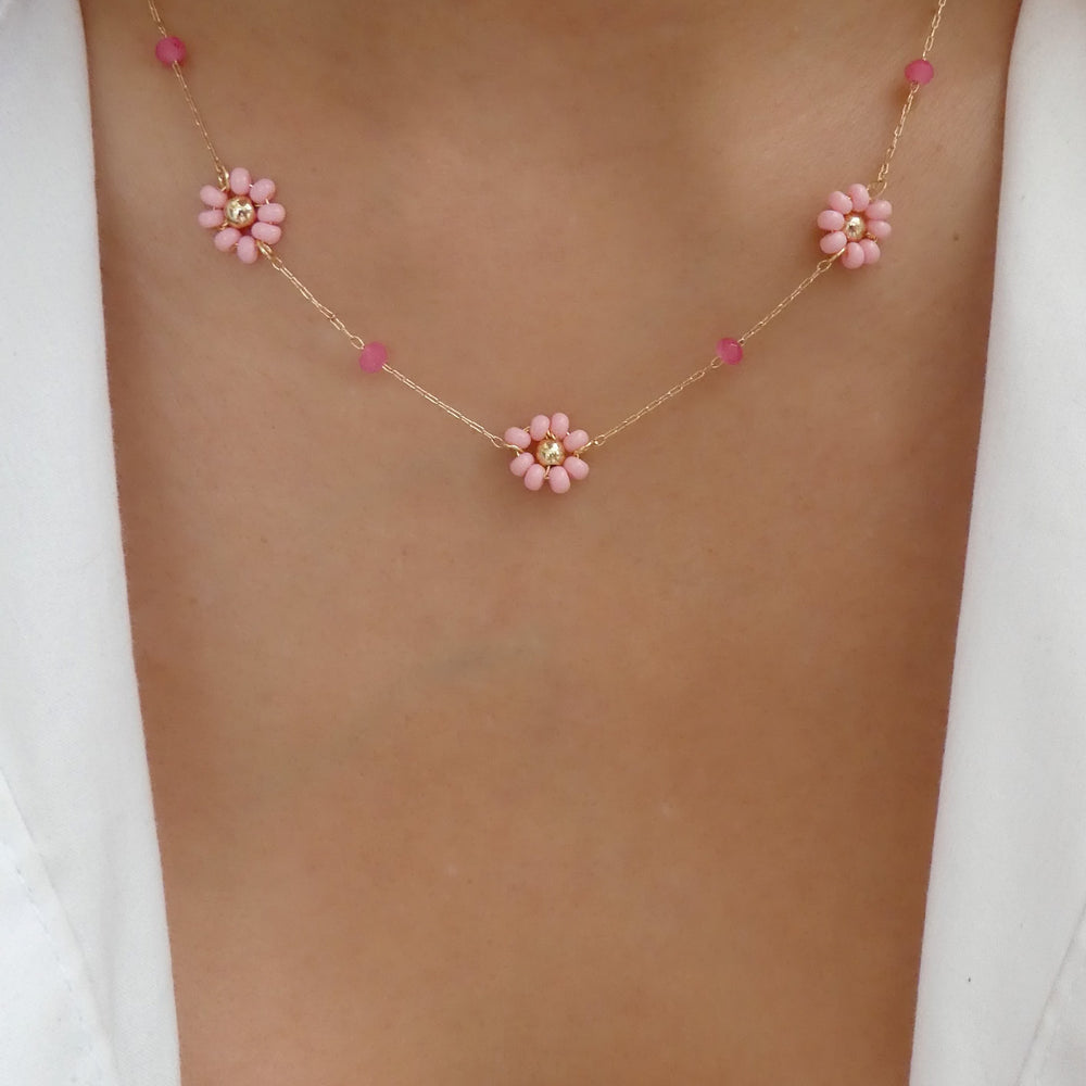 Daisy Bead Necklace (Pink)