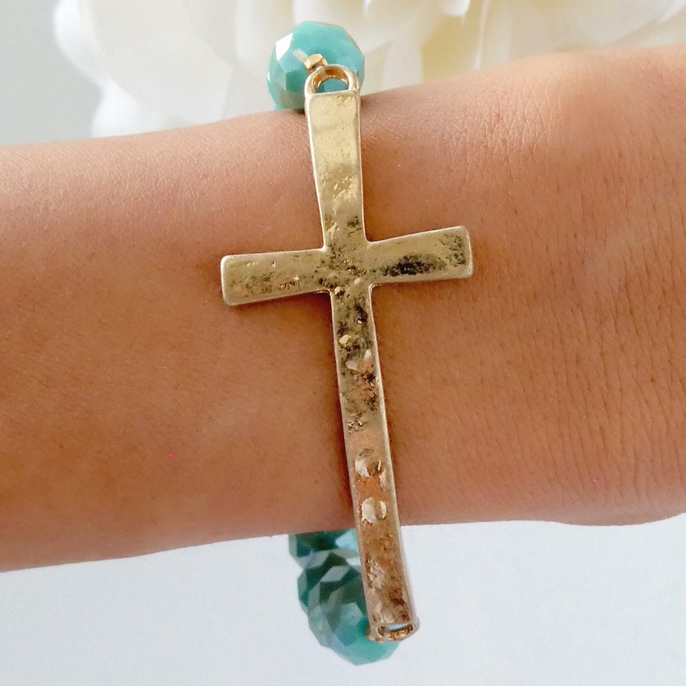 Turquoise Bead & Cross Bracelet