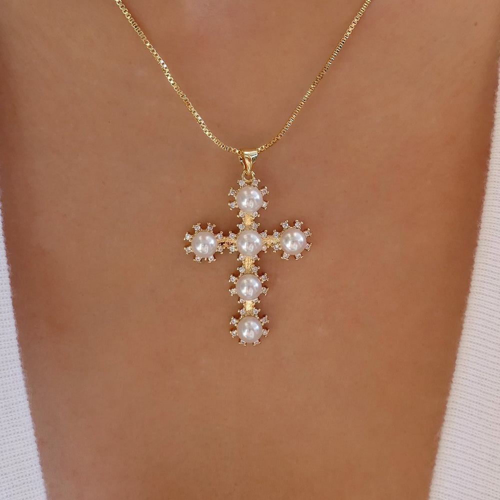 Barry Pearl Cross Necklace