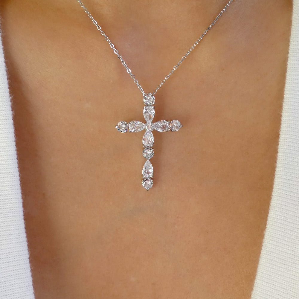 Crystal Malia Cross Necklace (Silver)