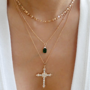 Emerald & Crystal Cross Necklace