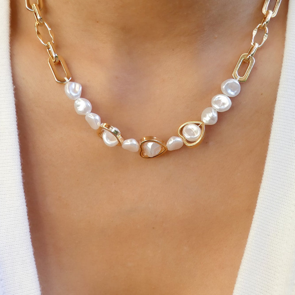 Fervooor Love heart pearl choker necklace
