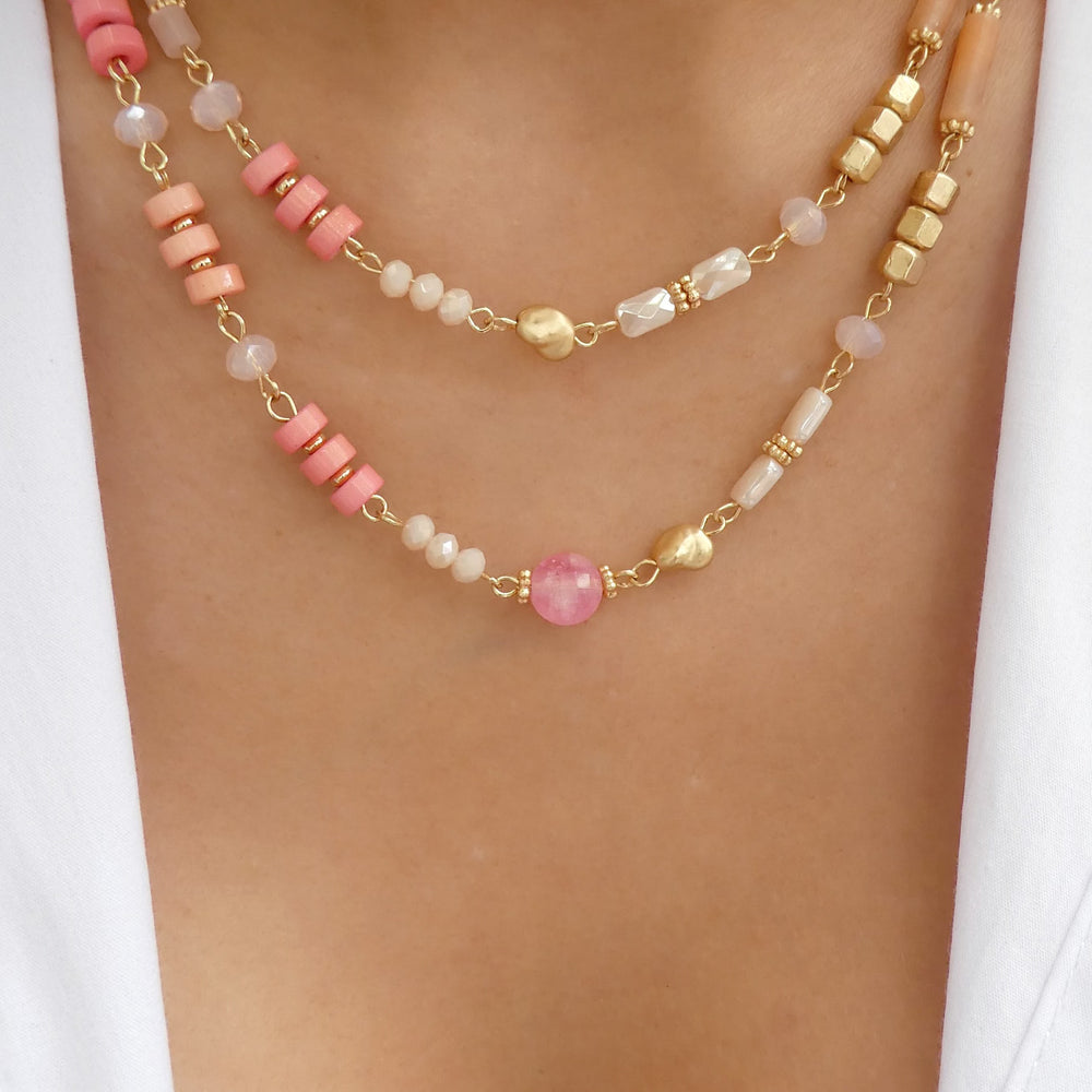 Amber Bead Necklace (Pink)