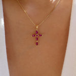 Small Crystal Jaelyn Cross Necklace (Red)