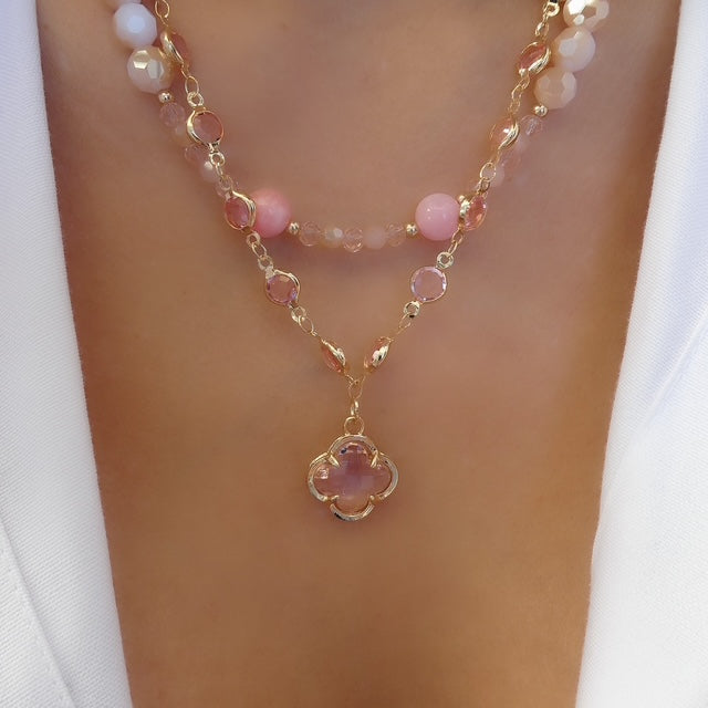 Beaded Layer Steffy Necklace (Pink)