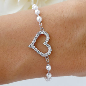 Veronica Heart & Pearl Bracelet (Silver)