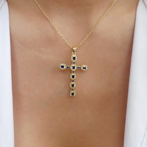 Crystal Sandy Cross Necklace (Blue)