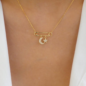 Moon & Star Pin Necklace